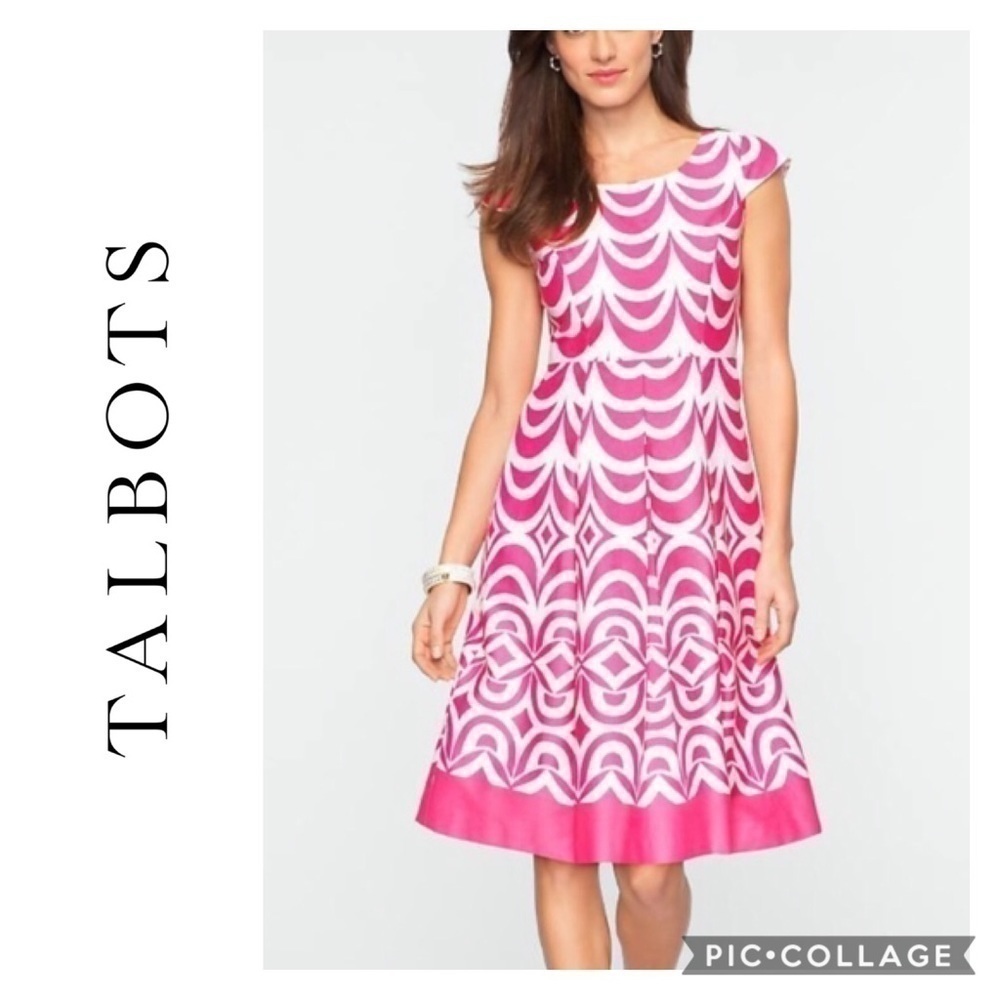 Talbots Geo Scallop Fit & Flare Dress Sz 2 Women’s